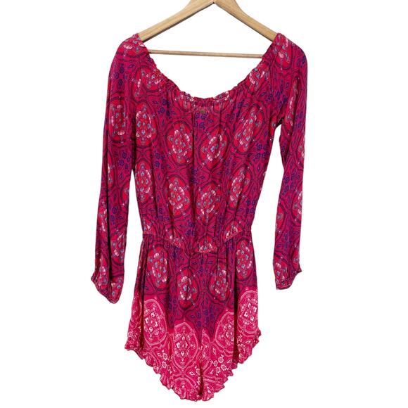 O'Neill Womens S Nashville Red Print Off Shoulder Romper Boho Red Pink Summer - Picture 3 of 11